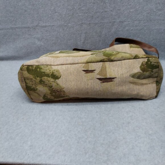 Vintage Lighthouse & Sailboat Tapestry Tote Bag With Brown Handles - Picture 5 of 14